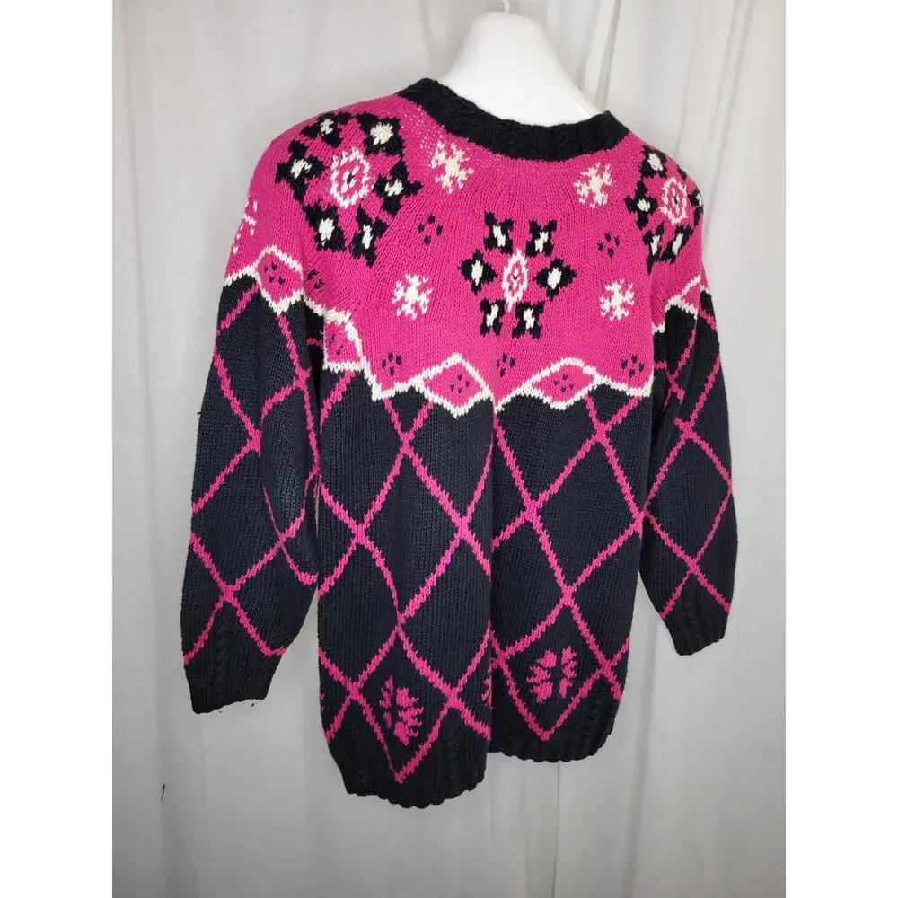 Piccone Sport Vintage Pink and Navy Hand Knit Sweater, M